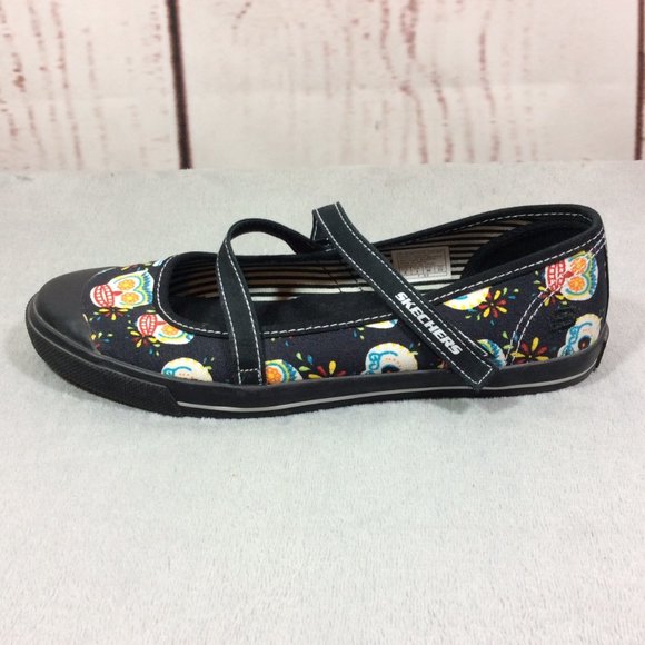 Skechers Shoes - Skechers Halloween Sugar Skull Sneakers Dia De Los Muertos Mary Jane Flats Sz 6